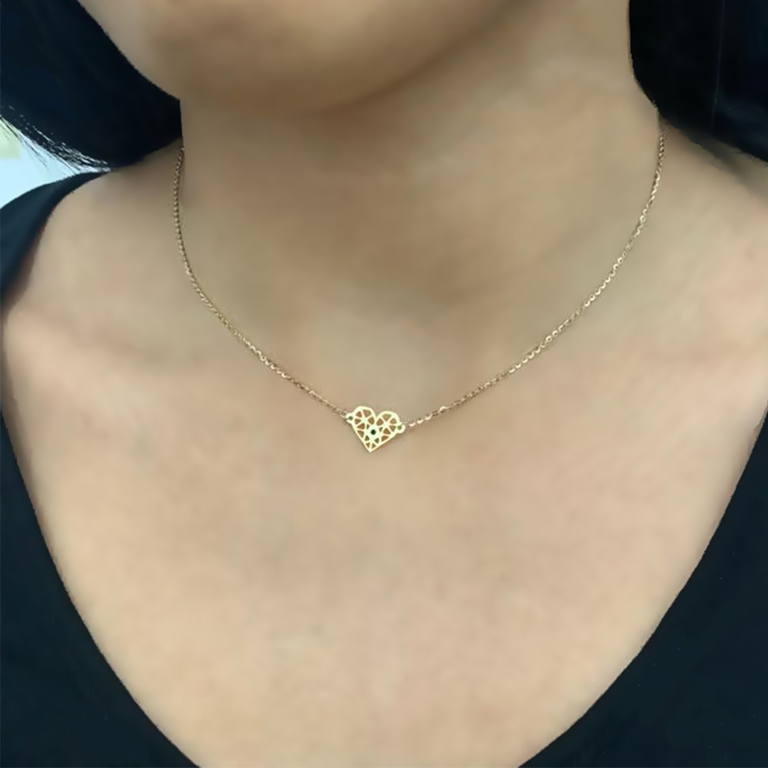 Lantisor cu inimioara decupata model deosebit aur galben, alb sau roze 14k si diamant negru Rubinul - Image 4