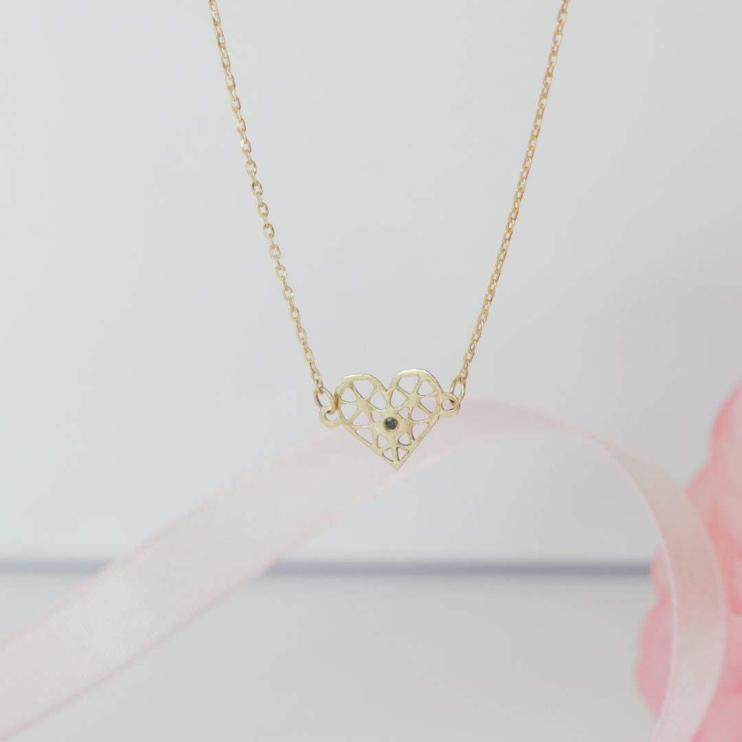 Lantisor cu inimioara decupata model deosebit aur galben, alb sau roze 14k si diamant negru Rubinul - Image 5