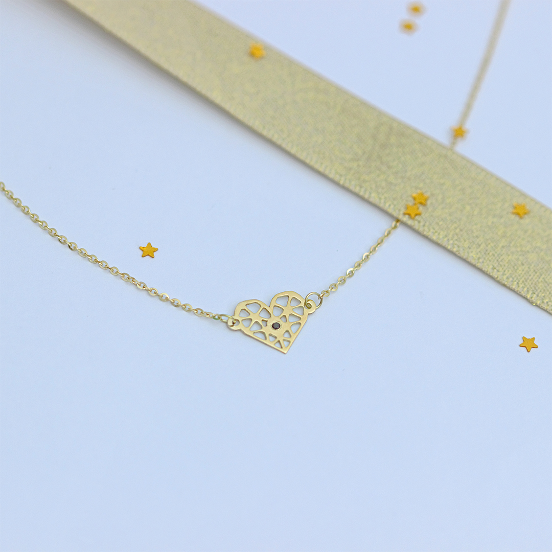 Lantisor cu inimioara decupata model deosebit aur galben, alb sau roze 14k si diamant negru Rubinul - Image 6