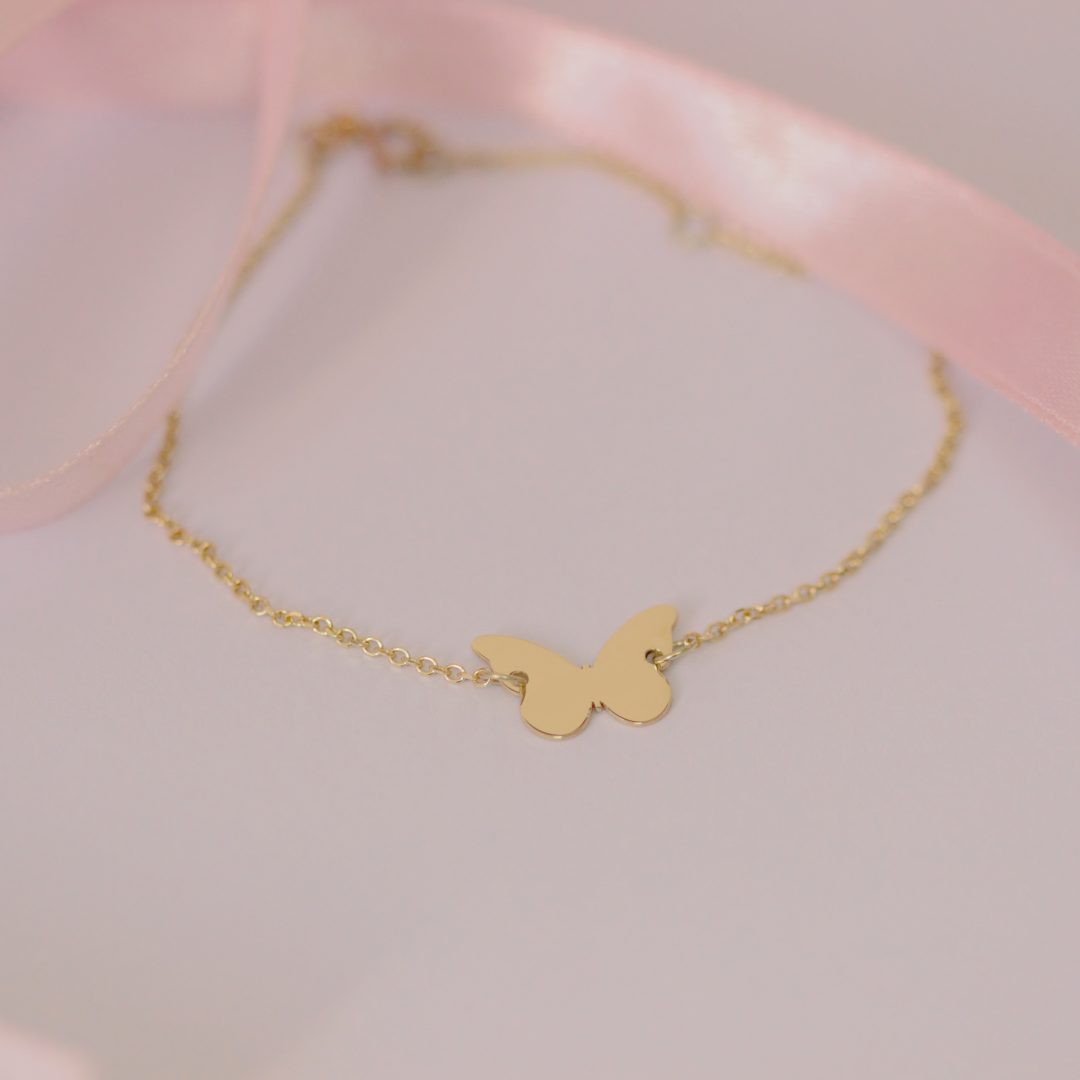 Bratara lant dama cu fluturas aur galben, alb sau roze 14K Rubinul - Image 2