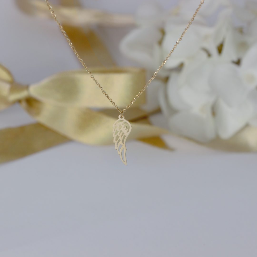 Lantisor cu model aripa de inger aur galben, alb sau roze 14K Rubinul