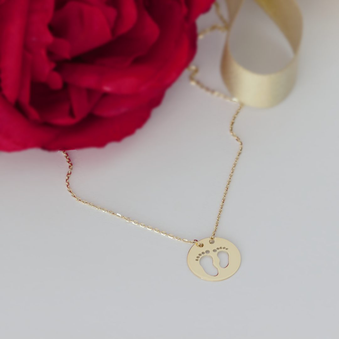 Lantisor cu banut model talpite decupate aur galben, alb sau roze 14K Rubinul - Image 5
